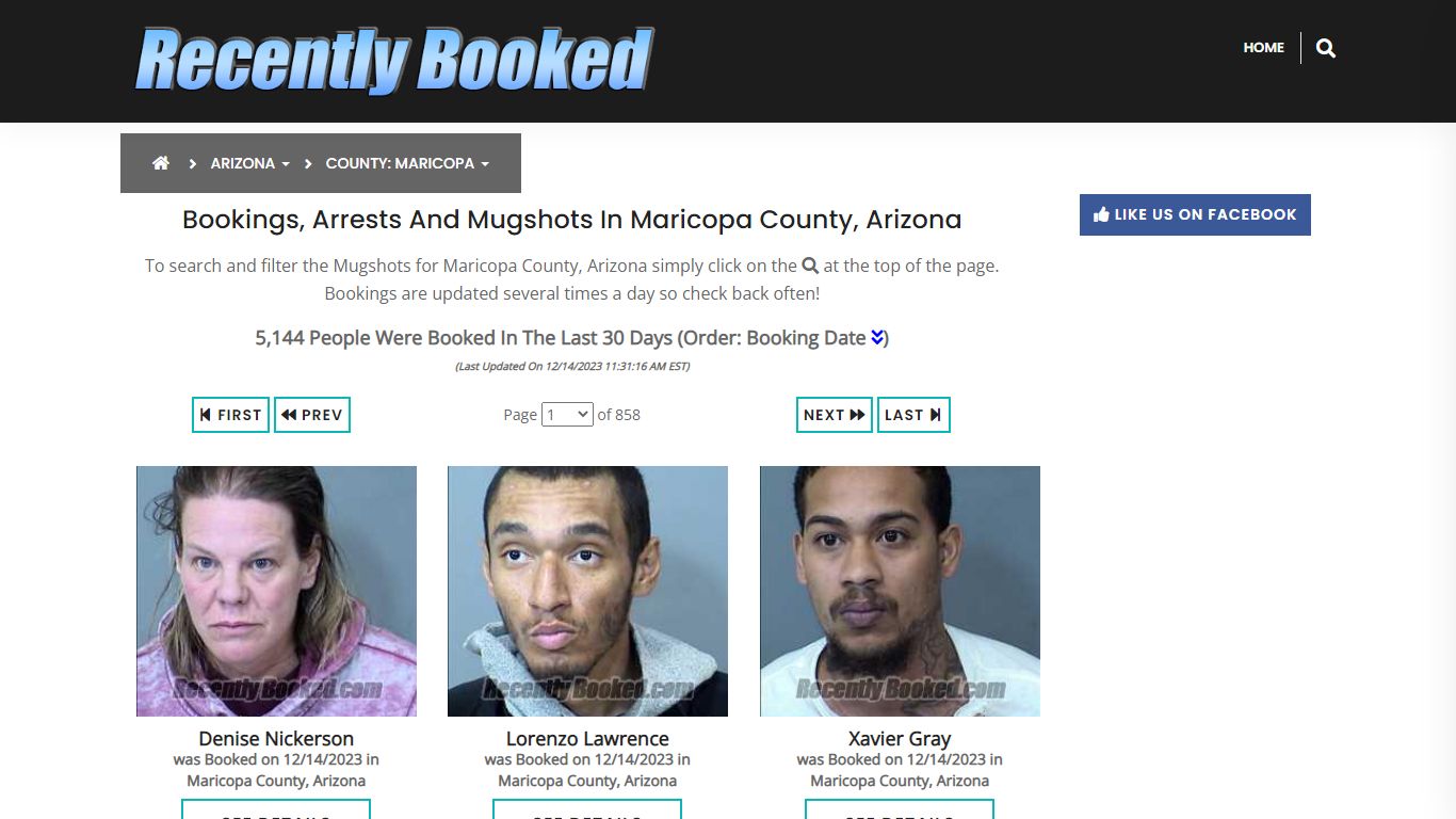 Bookings, Arrests and Mugshots in Maricopa County, Arizona